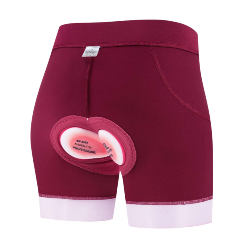 Laden Sie das Bild in Galerie -Viewer, Bordeauxrote Kompressionsshorts mit integriertem Schutzpolster am Gesäß, ideal für Sport und Radfahren. Hochwertige Materialien, ergonomisches Design.
