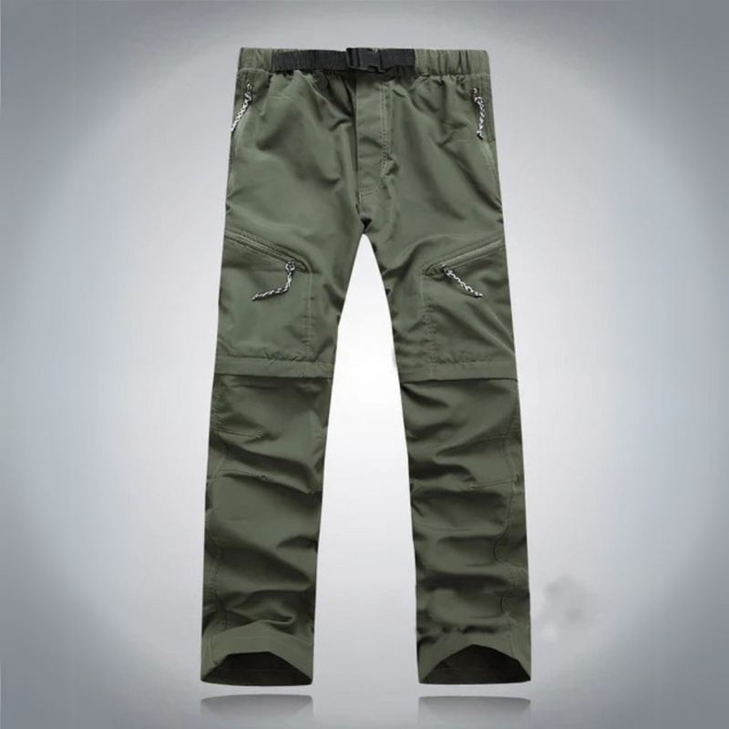 Laden Sie das Bild in Galerie -Viewer, Grüne Outdoor-Hose mit Reißverschlusstaschen, verstellbarem Bund und strapazierfähigem Material. Ideal für Wandern und Trekking.
