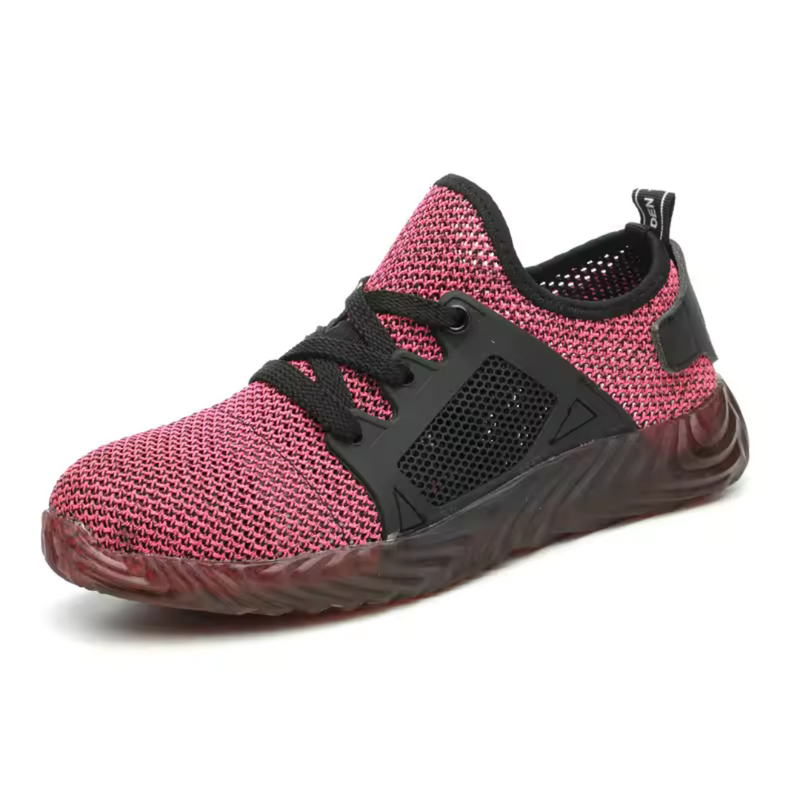 Laden Sie das Bild in Galerie -Viewer, Roter Sportschuh mit schwarzem Netzdesign, atmungsaktivem Obermaterial und rutschfester Sohle. Ideal für Laufen und Fitness.
