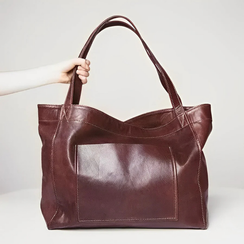 Laden Sie das Bild in Galerie -Viewer, Braune Ledertasche mit großem Hauptfach und robusten Trägern, ideal für Damen. Hochwertige Handtasche aus echtem Leder, stilvoll und geräumig.
