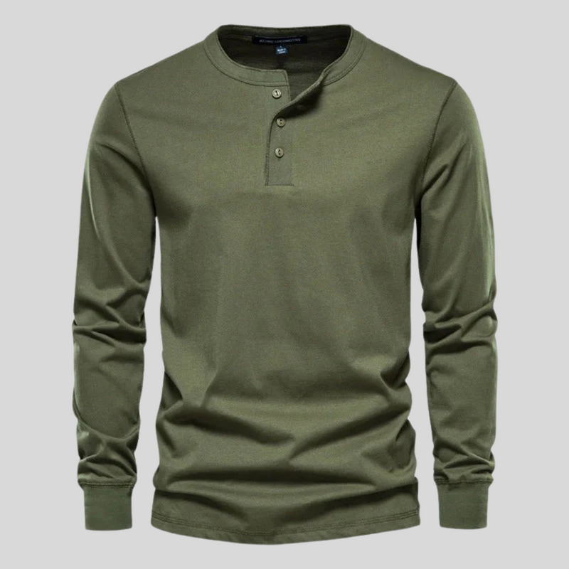 Laden Sie das Bild in Galerie -Viewer, Grünes Herren-Langarmshirt mit Knopfleiste, aus Baumwolle, ideal für Freizeit und Outdoor. Stilvolles, bequemes Oberteil für Herbstmode.
