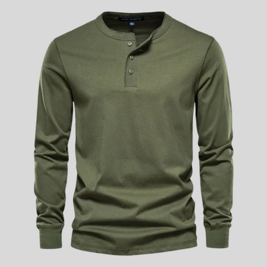 Grünes Herren-Langarmshirt mit Knopfleiste, aus Baumwolle, ideal für Freizeit und Outdoor. Stilvolles, bequemes Oberteil für Herbstmode.