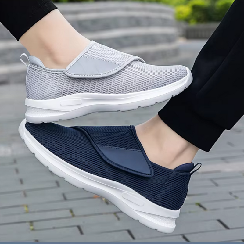 Laden Sie das Bild in Galerie -Viewer, Zwei Paar atmungsaktive Slip-On-Sneaker in Grau und Blau, ideal für Herren und Damen. Bequeme Freizeitschuhe für Sport und Alltag.
