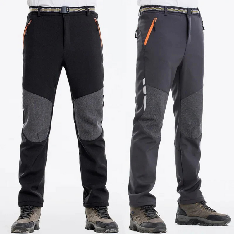 Laden Sie das Bild in Galerie -Viewer, Zwei Paar Outdoor-Hosen für Herren, schwarz und grau, mit verstärkten Knien und Reißverschlusstaschen, ideal für Wandern und Trekking.
