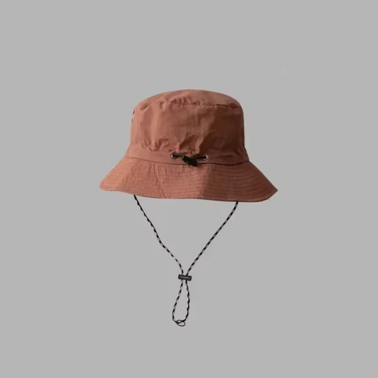 Brauner Fischerhut mit Kordel, modisches Accessoire, ideal für Outdoor-Aktivitäten, Unisex-Sonnenhut, trendiger Sommerhut, Freizeitkleidung.