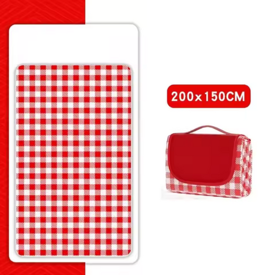 Rote und weiße Picknickdecke, 200x150 cm, mit Karomuster und Tragetasche. Ideal für Outdoor-Aktivitäten, Camping und Garten.